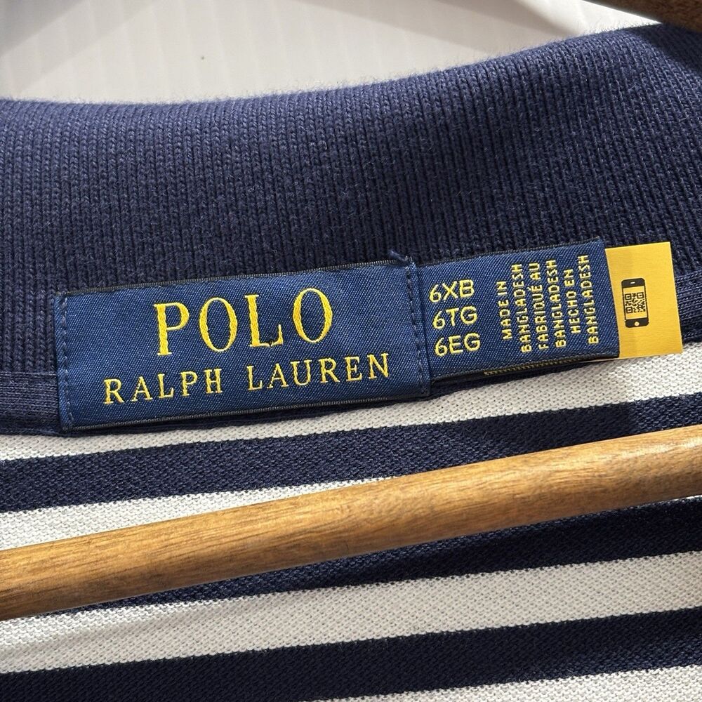 Polo Ralph Lauren Mens 6XB Navy Blue White Striped Short Sleeve Polo Shirt NWT - Picture 2 of 8
